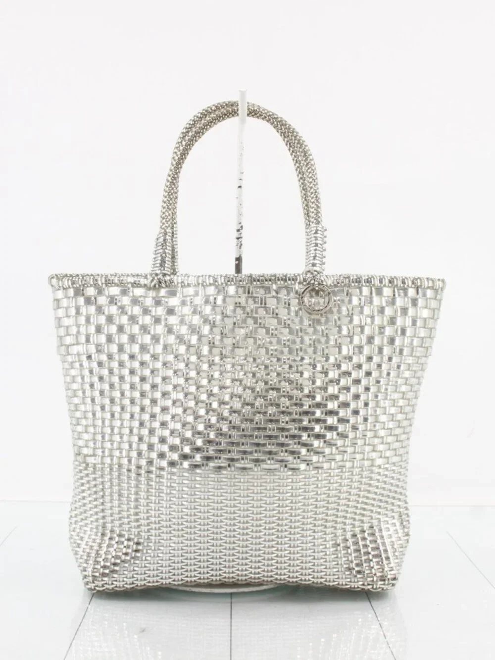 Metallic Silver Woven Tote Bag